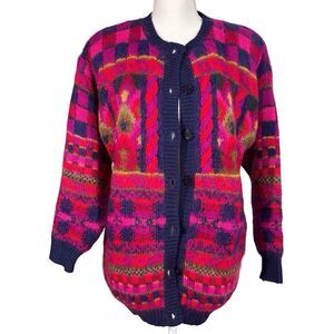 Susan Bristol Mohair Wool Cardigan Sweater Womens Medium Lined Pink Vintage 90s